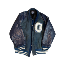 Load image into Gallery viewer, Varsity Jacket Letterman Navy Blue &amp; White Leather/Wool
