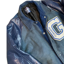 Load image into Gallery viewer, Varsity Jacket Letterman Navy Blue &amp; White Leather/Wool
